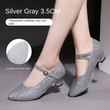 Sequined Modern Adult Latin Dance Ballroom Dance Shoes Women Practice Soft Sole High Heels MartLion 3.5 silver fur sole 41 