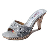 Summer Women Sandals Rhinestone Women Shoes High Heels Gold Silver Slippers Heeled MartLion Black 35 