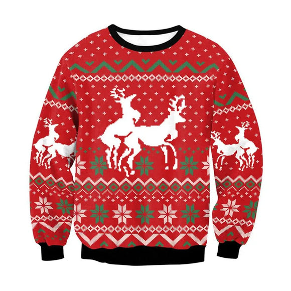 Men's Women Ugly Christmas Sweater Funny Humping Reindeer Climax Tacky Jumpers Tops Couple Holiday Party Xmas Sweatshirt