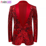 Men's Shiny Red Sequins Floral Suit Jacket One Button Shawl Lapel Tuxedo Party Wedding Banquet Prom Homme blazers MartLion   