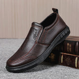 Men's Black Leather Casual Shoes Sneaker Slip-on Loafers Soft Bottom Non-slip Dad Driving Mart Lion   