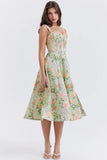 Summer Women's Dress Small Flower Hanging Strap Fresh and Sweet Split Mid Length Dress frock MartLion   