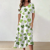 Women's Clothing Unique St Patrick's Day Print Mid-Calf Dresses Round Neck Short Sleeves Frocks MartLion Light Green M CHINA
