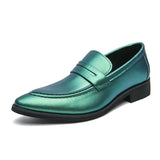 Glitter Leather Dress Shoes Men's Pointed Toe Slip-on Wedding Party Shoes Social Footwear MartLion green 271 38 CHINA
