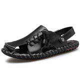 Summer Leather Beach Sandals Men's Safety toe Hand-made Outdoor Shoes Non-slip Rubber Mart Lion Black 38 