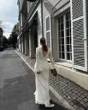 Ladies Elegant Flared Sleeve Knitted Dress Women Crew Neck White Slim Robes Summer Female Party Dresses MartLion   