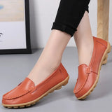 Genuine Leather Shoes Woman Soft Boat Flats Ladies Loafers Non-Slip Sturdy Sole MartLion Orange 40 length 25.0cm 