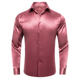 Coral Pink Paisley Men's Silk Shirt Spring Autumn Long Sleeve Wedding Turndown-Collar Dress Suit Shirt Formal Gift Hi-Tie MartLion CY-1689 S 