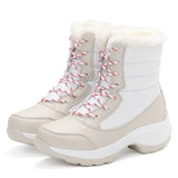 Women Boots Waterproof Snow Warm Plush Winter Shoes Mid-calf Non-slip Winter MartLion Beige White 35 