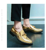 British Style Golden Tassel Brogues  Men's Pointed Leather Dress Shoes Men Slip-on Wedding Loafers MartLion   