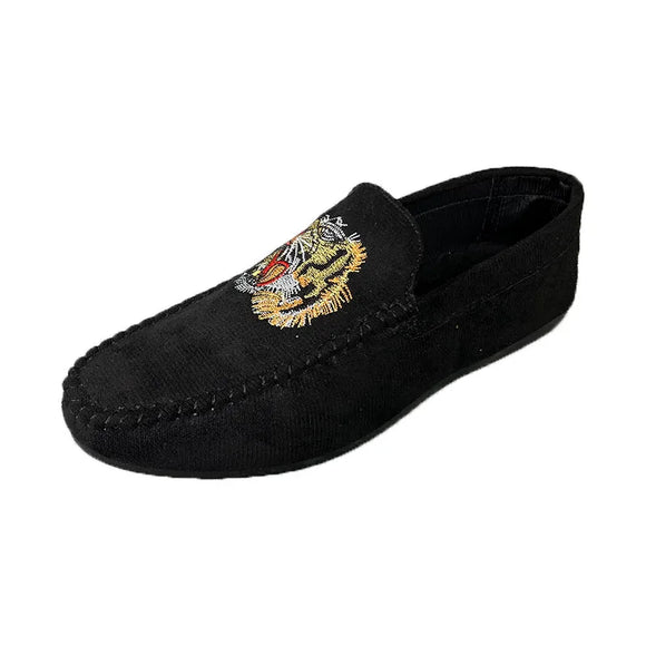 Red Embroidered Shoes Men's Breathable Loafers Flats Slip-on Casual Zapatos Hombre MartLion black ZR25 38 