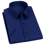 Men's Dress Casual Short Sleeved Ice Silk Shirt White Blue Shirt Social Brand Wedding Party Shirts MartLion Dark Blue M - 38 