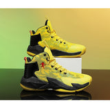 Mesh Yellow Basketball Shoes Men's High Top Non-slip Sneakers Shock-absorbing Elastic Sport Mart Lion   