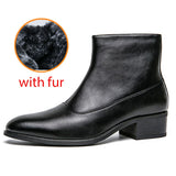 Mid Calf Men's Boots Genuine Leather Shoes Chelsea Dress Warm Winter With Masculina Mart Lion Black fur 6 