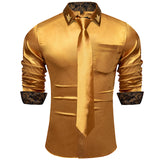 Men's Shirts Long Sleeve Stretch Satin Social Dress Paisley Splicing Contrasting Colors Tuxedo Shirt Blouse Clothing MartLion CY2225-N8002-XZ S 