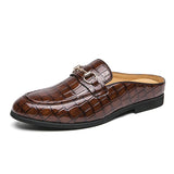 Sandals Men's Stone Pattern Dress Shoes Slip-On Pu Leather Sandals Hombre Verano Mart Lion brown 38 