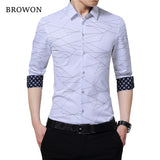 Luxury Brand Men's Dress Shirts Long Sleeve Geometric Print Social Shirt Handsome Blouse Mart Lion White Asian size M 