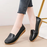 Women Flats Genuine Leather Shoes Platform Casual Soft Loafers Shallow Slip On Nurse Ladies MartLion   