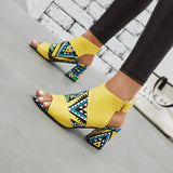 Sandals Ladies Print Thick Heel Fish Mouth Women's Shoes MartLion   