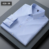 Stretch Anti-Wrinkle Men's Shirts Long Sleeve Dress Slim Fit Social Blouse Striped Shirt MartLion 618-38 45-55kg 38 