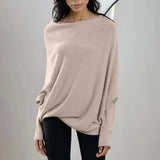 Womens Long  Sleeve Neck Tunic Tops  Fall Baggy Slouchy Pullover Sweaters Off The Shoulder Sweater MartLion Beige S 