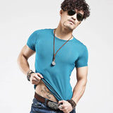 Men's T Shirt 10 colors Fitness V neck Clothing Tops Tees MartLion O Sky Blue S 
