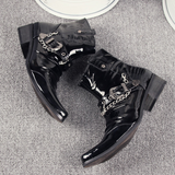 Pointed Toe Men's Black Ankle Boots Trending Buckle Patent Leather Zapatos  Loafers Casual Mart Lion   