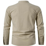 Men's Linen Long Sleeve Shirt Solid Color Casual Long Sleeve Cotton Linen Shirt Tops Mart Lion   