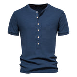 Outdoor Casual T-Shirt Men's Pure Cotton Breathable Knitted Short Sleeve Button-Down Mart Lion   