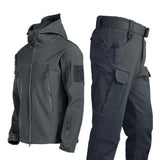 Winter Autumn Tactical Jackets Elastic Men's Fleece Waterproof Suits Fishing Warm Hiking Camping Tracksuits Set Hood Coat MartLion Gray X7 Suit S 45-55kg 