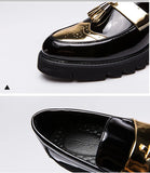 Golden Brogue Shoes Loafers Men's Platform Leather Wedding Party Dress Shoes Slip-on Casual MartLion   