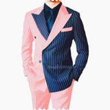 Blue and Striped Men's Suits For Wedding Slim Fit Peak Lapel Blazers Pants 2 Piece Formal Causal Groom Wear Homme MartLion pink XS (EU44 or US34) 
