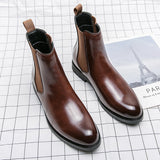 British Style Chelsea Boots Men's Mid Calf Dress Shoes Formal Ankle Antumn Masculina Split Leather Mart Lion   