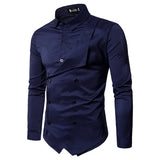 Autumn Winter Cotton Linen Casual Shirt Men's White Shirt Double Breasted Evening Camisa Masculina Long Sleeve Shirts MartLion Blue M 