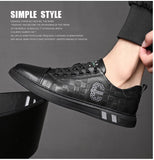 Men's Genuine Leather Casual Shoes Autumn Checkered Flats Skateboard Street Trend Leather Sneakers Mart Lion   