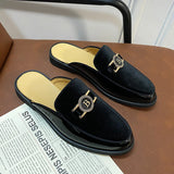 Men's Mules Leather Slipper Summer Walk Loafers Open Style Half Flat Shoes Casual Sandals Metal Lock Slides Moccasin MartLion   