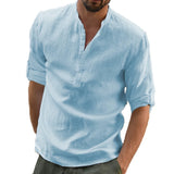  Cotton Linen Shirt Men's Casual Loose Blouse Solid Color Long Sleeve Tee Shirts Spring Autumn Blouses Handsome Tops MartLion - Mart Lion