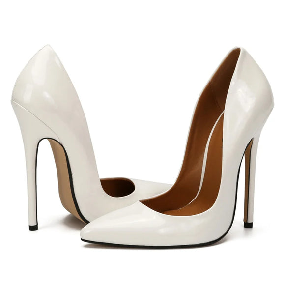 High Heels Shoes Women Pumps Large White Stiletto Heel Patent Leather Office Wedding Shoes Hey MartLion