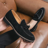 Spring Suede Men's Tassel Design Loafers Slip-on Handmade Nubuck Shoes Pointed Toe Thick Sole MartLion   