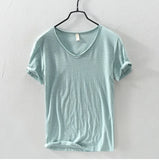 Men's T Shirt Pure Color V Collar Short Sleeved Tops Tees 10colors slim Fitness Clothes MartLion light green EU S 50-60kg 
