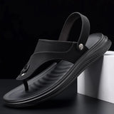 Summer Flip flops Men Sandals Leather Mens Casual Shoes Outdoor Men Leather Sandals for Men Beach Shoes Roman Shoes MartLion Black 44
