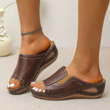 Outdoor Casual Wedges Sandals Women Summer Open Toe Non-slip Beach Slippers Pu Leather Thick Bottom Slides MartLion   