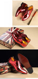 Men's Party Shoes British Pointed-toe Shiny Leather Lace-Up Dress Office Wedding Oxfords Flats Mart Lion   