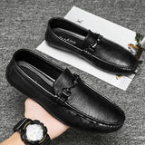 Leather Loafers Men's Casual Shoes Moccasins Slip on Flats Boat Driving Hombre MartLion 9108Black 39 