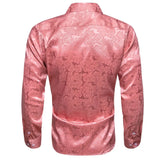 Luxury Silk Shirts Men's Pink Flower Long Sleeve Slim Fit Blouese Casual Tops Formal Streetwear Breathable Barry Wang MartLion   