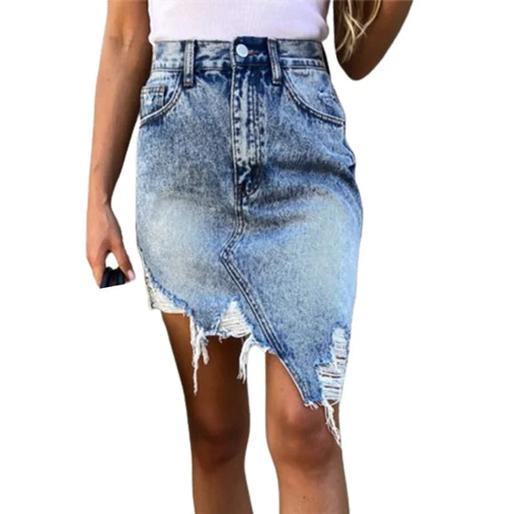 Irregular Hem Wrap Skirt Summer Slim Broken Holes Denim Half-body Dresses Female MartLion   