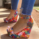 Women's Flowers Wedges Platform Sandals Girls Design Party Shoes High Heels Buckle Ankle Strap Mart Lion   