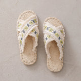 Summer Women Soft Cotton Embroidered Flat Espadrilles Slides Slippers Casual Holiday Shoes Beige MartLion   