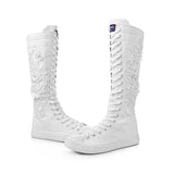 Leisure Women's Canvas Shoes with Elevated Inner Height High Top Dance Lace Flat Bottom Boots MartLion White increase 34 