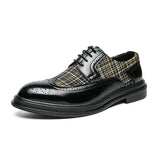 Classic Genuine Leather Men's Brogue Shoes Lace-up Dress Shoes Low zapatos hombre vestir MartLion black 2866 38 CHINA